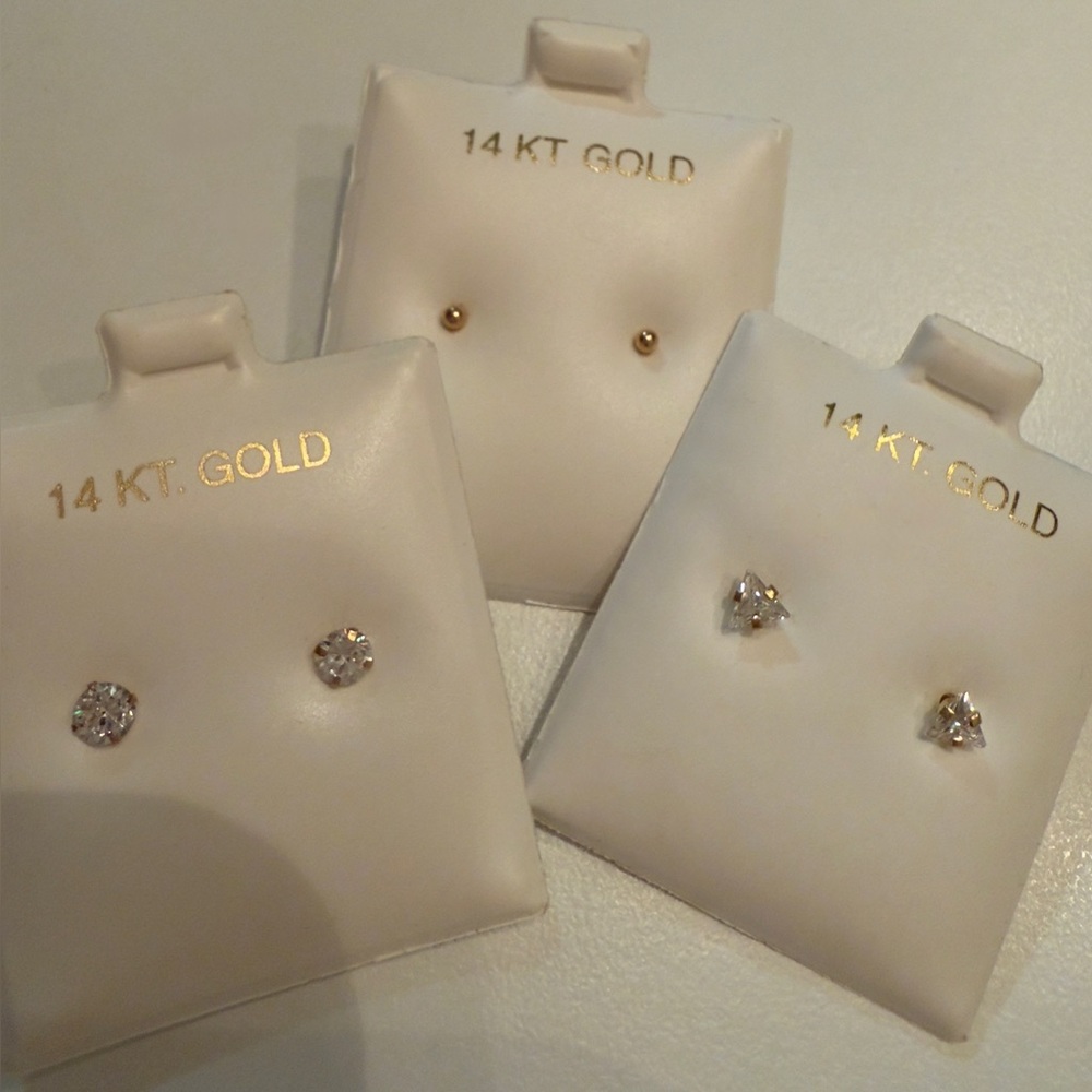 Three Pairs 14k Yellow Gold Dainty Stud Earrings